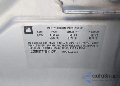 2008 Cadillac Cts Standard z USA, uszkodzony, nr VIN 1G6DM577180111564